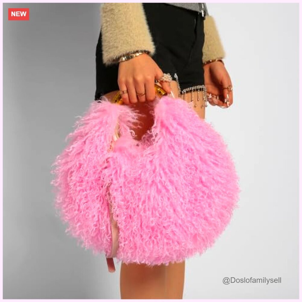 Fluffy Faux Fur Crossbody Shoulder Bag Adjustable Strap Spacious Hobo Purse - Picture 3 of 5